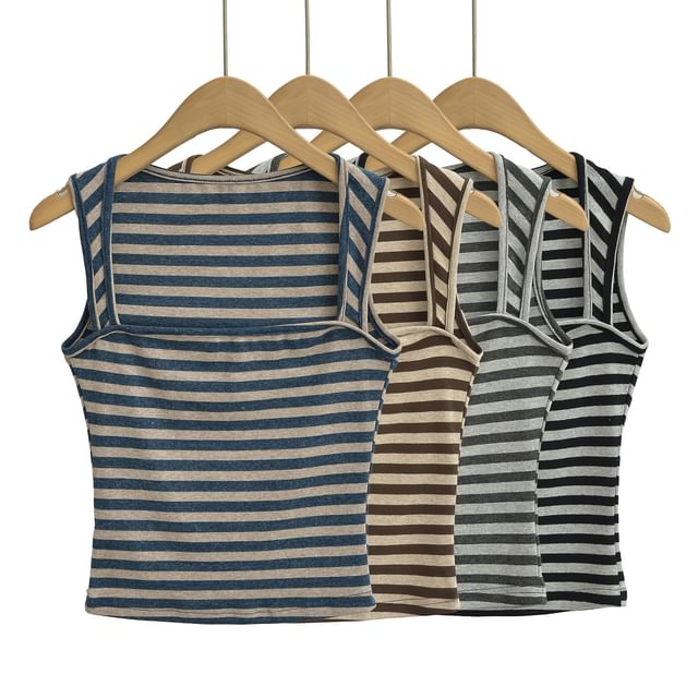 Asiris-Square Neck Striped Tank Top