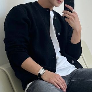 Okwano-Crew Neck Plain Cardigan