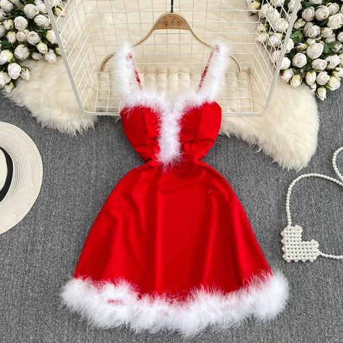 Yearnin - Sleeveless Faux Fur Trim A-Line Mini Dress | YesStyle