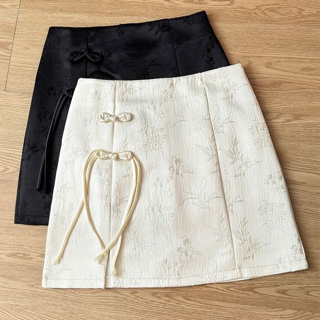 Lemongrass-Frog-Button A-Line Mini Skirt