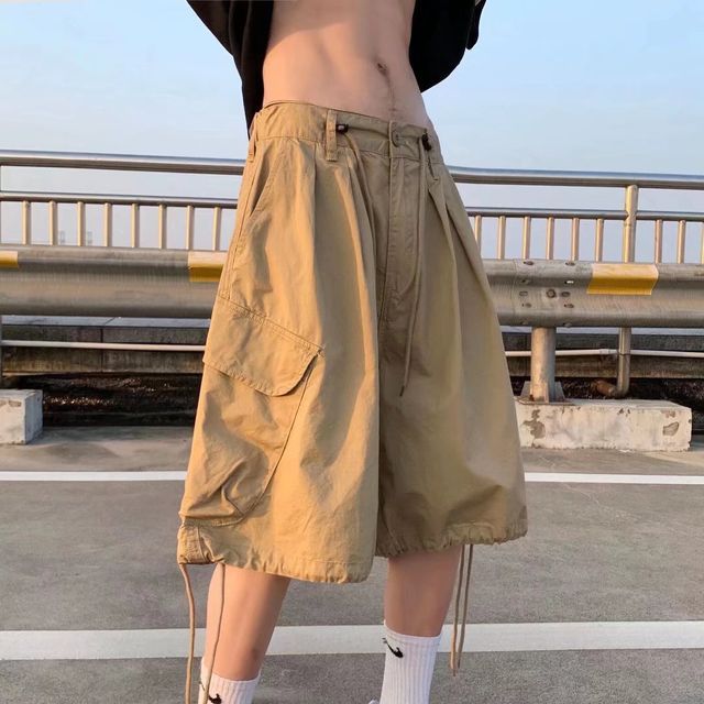 Lorencho-Low Rise Plain Cargo Bermuda Shorts