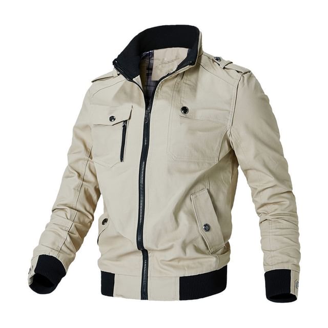 Ninine-Stand Collar Zip Utility Jacket