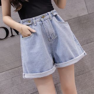 denim wide leg shorts