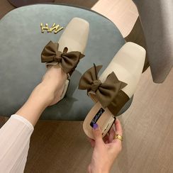 Crystella - Bow Accent Block Heel Mules Crystella - Bow Accent Block Heel Mules