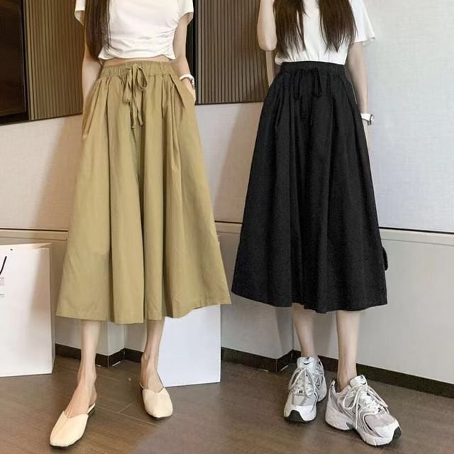 Cloud Nine-High Rise Plain Midi A-Line Skirt