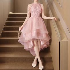 korean homecoming dresses A-Line V-Neck Criss-Cross Straps Short Sleeveless Homecoming Dress US2 / Dark Pink main image 1