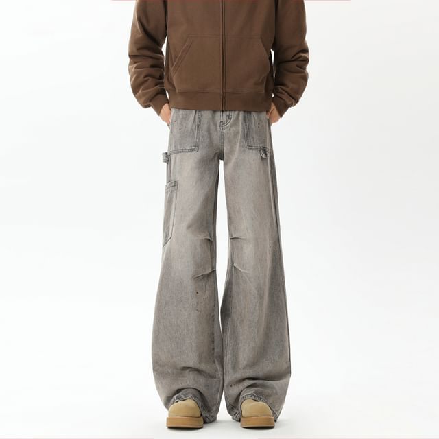 Plummie-Mid Rise Washed Wide Leg Jeans