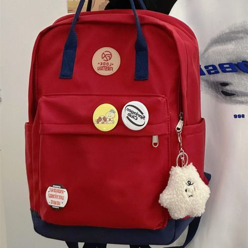 Anchara - Plain Corduroy Multi-Pocket Backpack / Bag Charm / Set