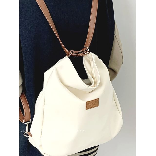 Bolso-Faux Leather Plain Canvas Backpack
