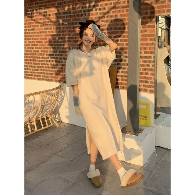 Elbow-Sleeve Knit Dress
