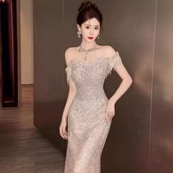 Off-Shoulder Plain A-Line Evening Gown