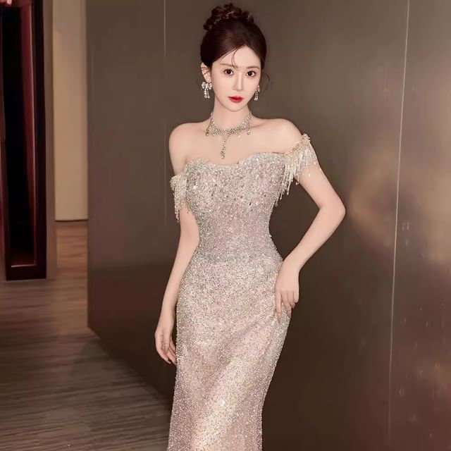MSSBridal-Off-Shoulder Sequin Mermaid Evening Gown