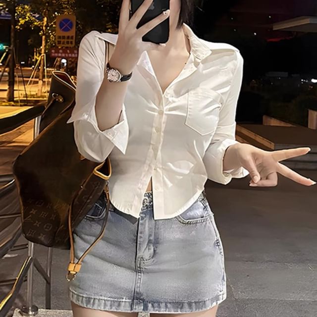 Yako-Long-Sleeve Collared Plain Shirt