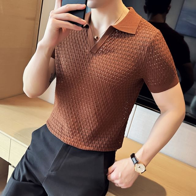 Deepwood - Short-Sleeve Plain Knit Polo Shirt | YesStyle Deepwood - Short-Sleeve Plain Knit Polo Shirt | YesStyle