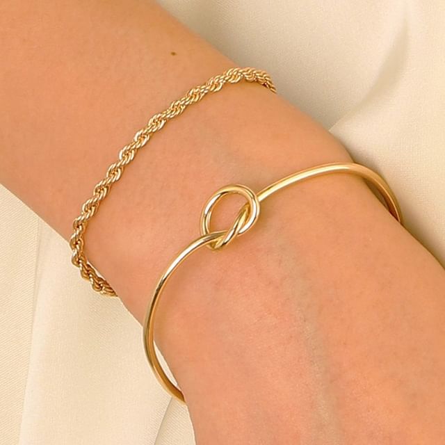 Seirios-Set Knotted Open Bangle Chain Bracelet