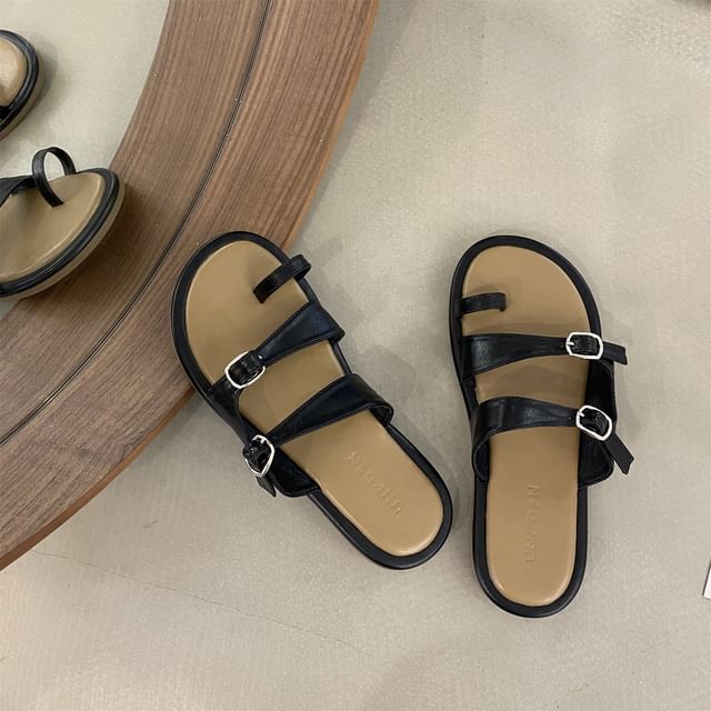 Asterisk-Toe Loop Buckled Slide Sandals