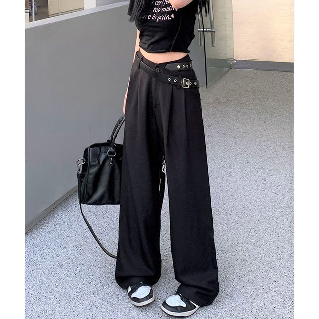 High Rise Asymmetrical Plain Wide Leg Pants