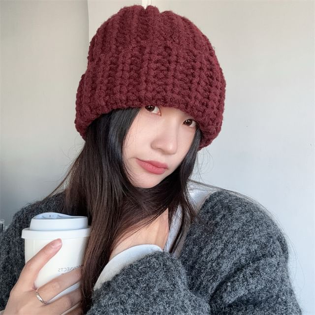 4-4 STUDIO-Plain Knit Beanie