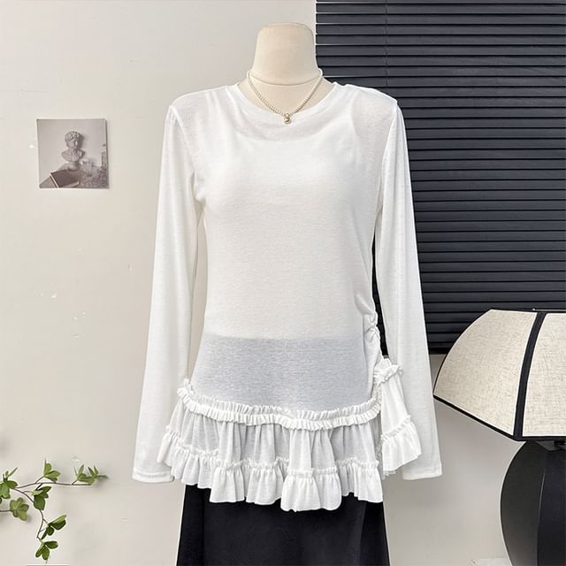 Lemongrass-Ruffle-Hem Loose T-Shirt