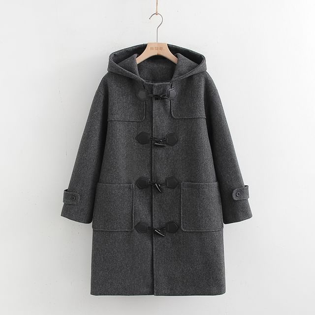 PANDAGO - Hooded Plain Toggle Duffle Coat | YesStyle