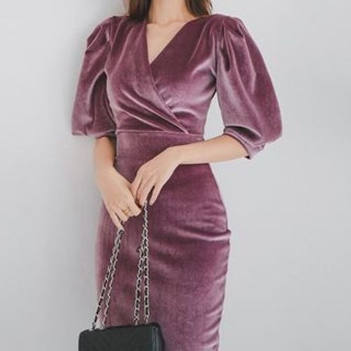 Aurora ElbowSleeve Velvet Midi Sheath Dress YesStyle
