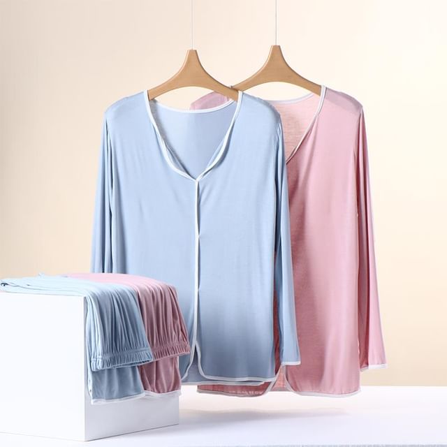 KUMI-Contrast Trim Pajama Set