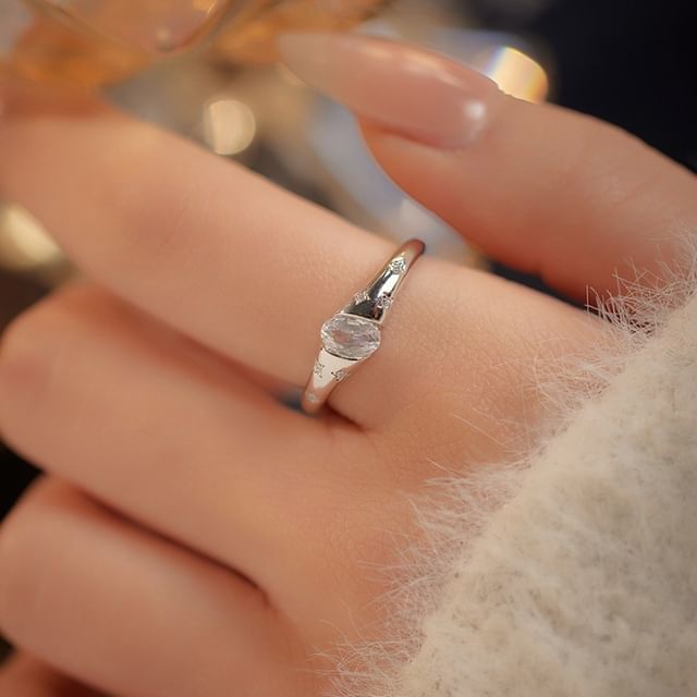 pexrl jewelry-Sterling Silver Rhinestone Open Ring