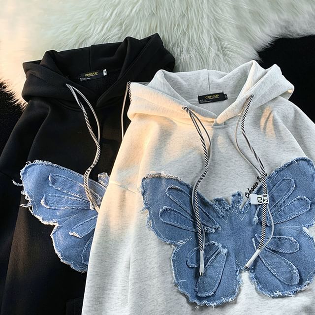 Evapastiga Long Sleeve Butterfly Applique Hoodie YesStyle