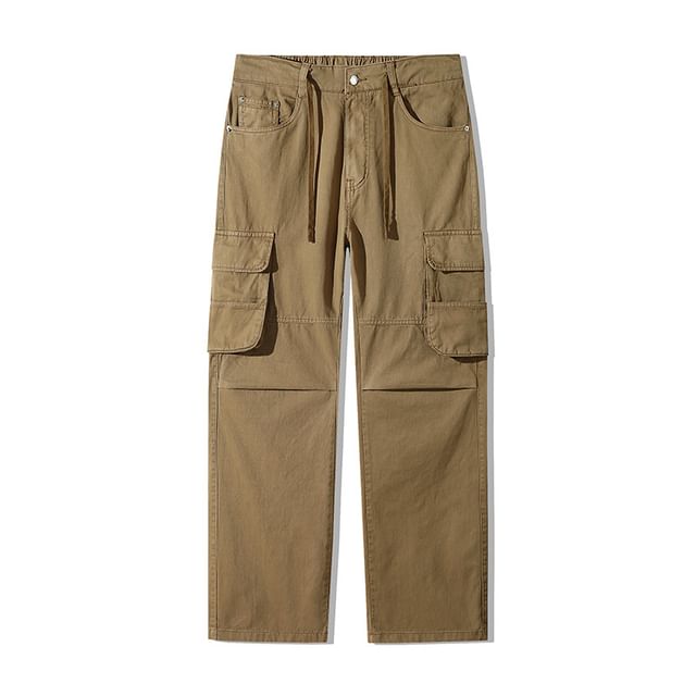 Shineon Studio-High Waist Plain Wide Leg Cargo Pants