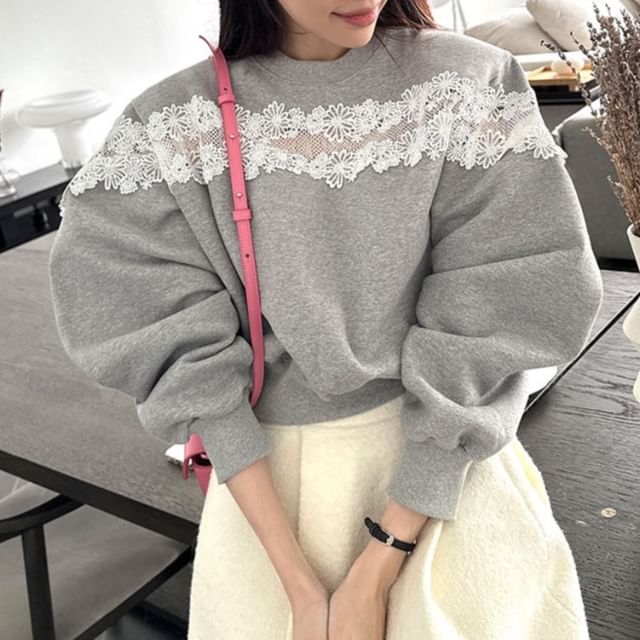 Alfie-Crew Neck Lace Panel Sweatshirt