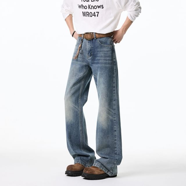 FOEV-High Waist Washed Wide Leg Jeans