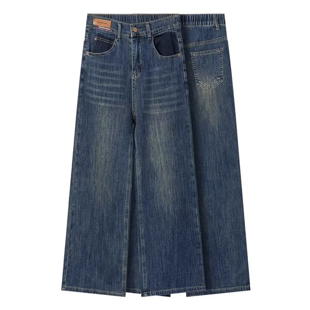 Krezol Plus Size Elastic Waist Applique Fleece-Lined Washed Wide