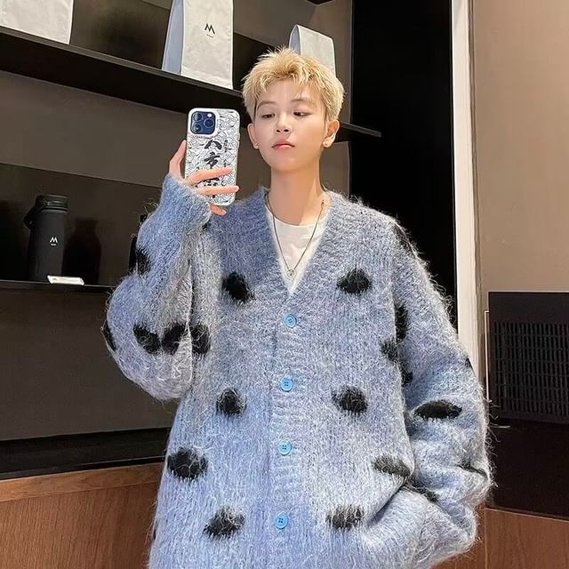 Bay Go Mall-V-Neck Dotted Cardigan