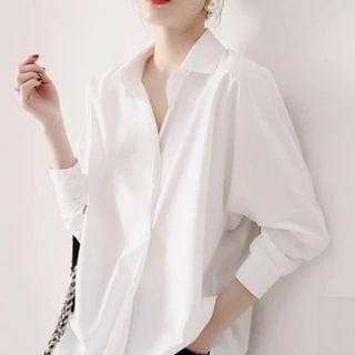 Lewwe-Long-Sleeve Button-Up Plain Shirt