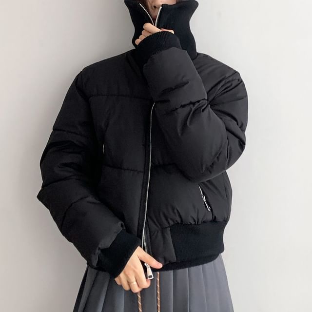Striinkie-Plain Zip Puffer Jacket