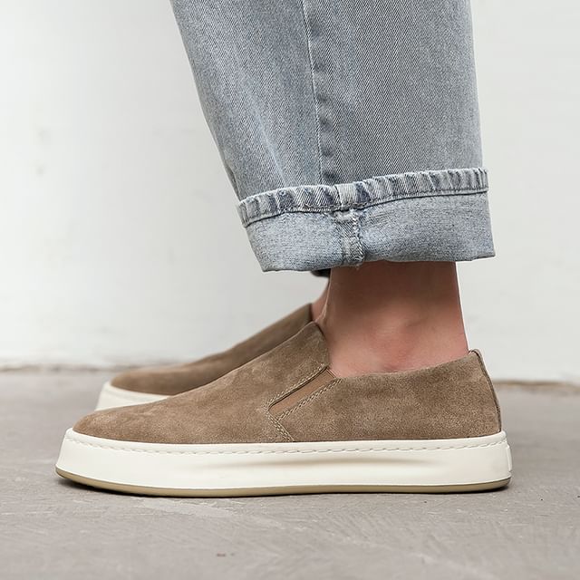VEAZ-Platform Plain Faux Suede Slip-Ons