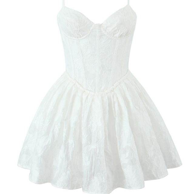 Ulark-Spaghetti Strap Plain Panel Mini A-Line Dress
