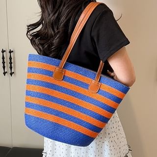 Skyglow-Striped Straw Tote Bag