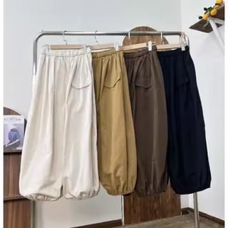 fluffush-Drawstring Waist Plain Cropped Baggy Pants