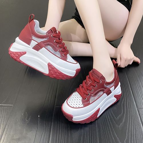 Fashion Women's Wedge Sneakers Hidding Heels Black Red High Top Shoes Lace  Up | eBay
