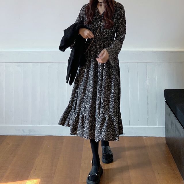 Mikiko - Floral Long-Sleeve Midi Dress / Sweater | YesStyle