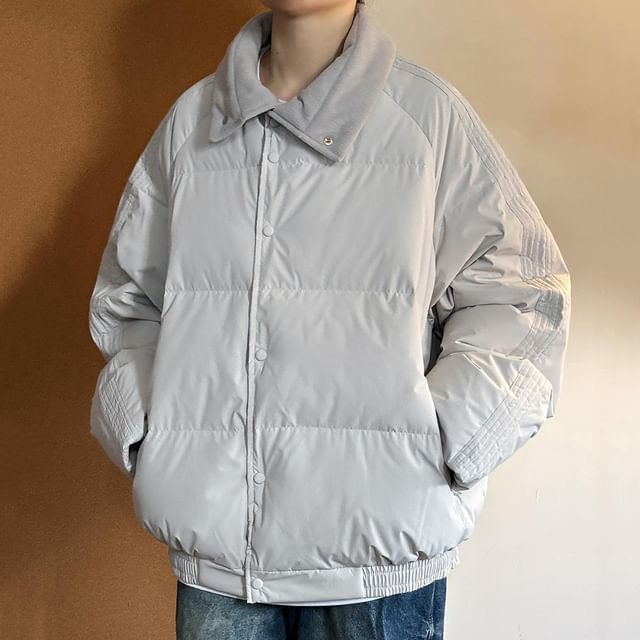 ROOSE-Plain Padded Collared Button-Up Jacket