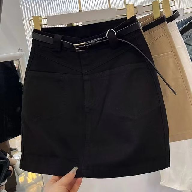 Wildfoea-High Rise Plain Mini A-Line Skirt