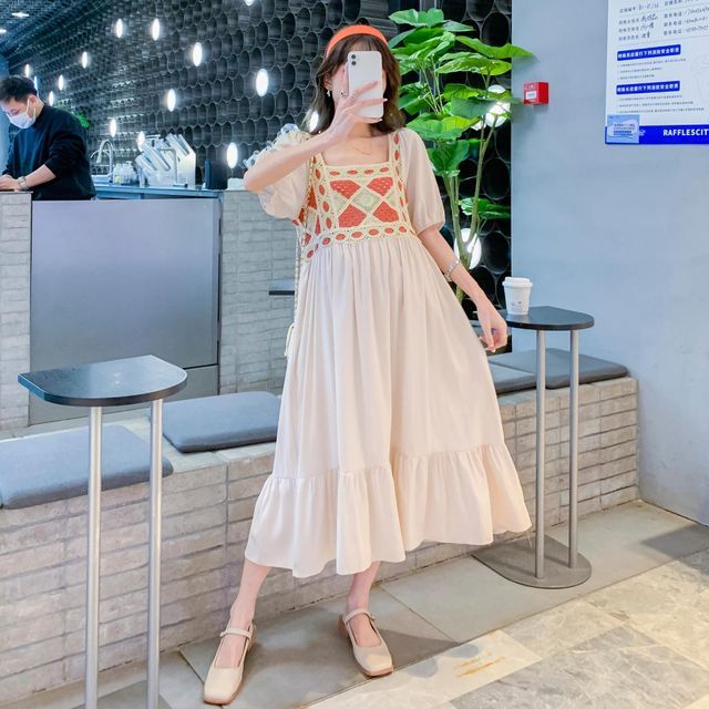 crochet smock dress Cream boohoo Tall Blurred Floral Tiered Ruffle Crochet Smock Dress