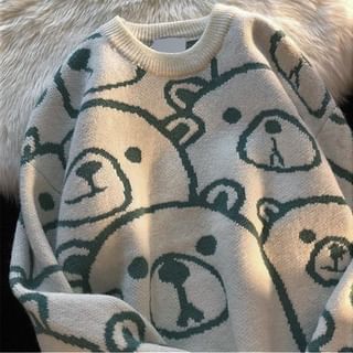 Mushini - Bear Print Knit Sweatshirt
