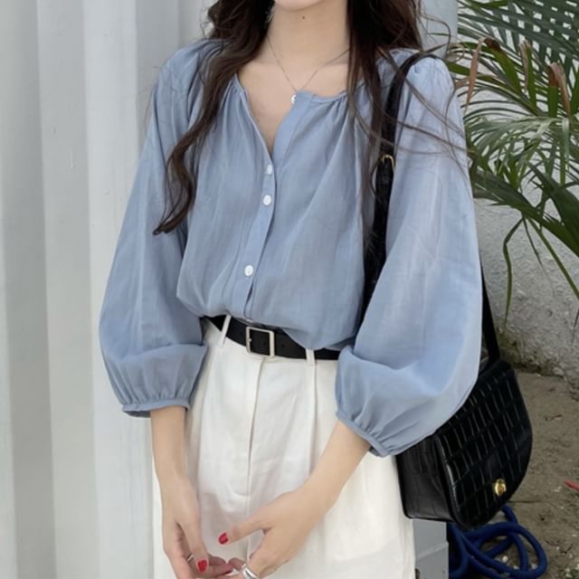 Shinsei-Schlichte Bluse mit 34-Ärmeln