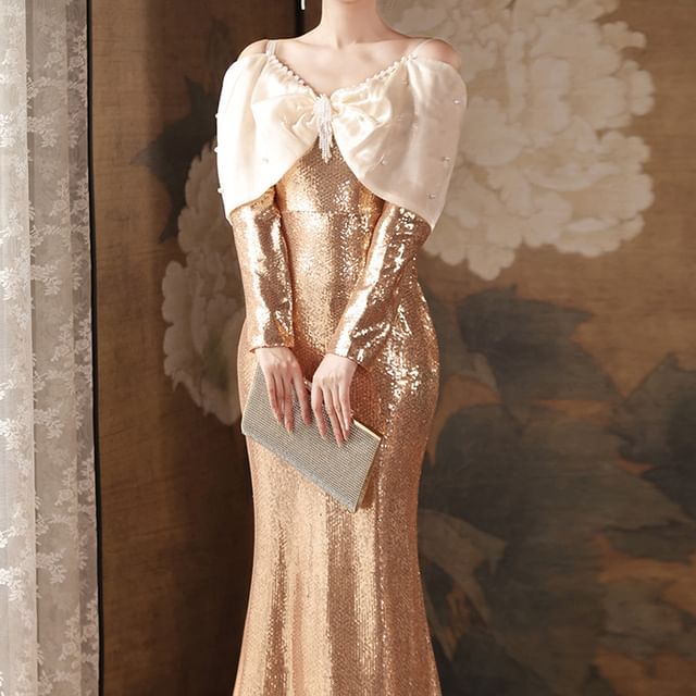 gold jacket fancy dress Beige And Gold Sequin Short Dress With Open Back