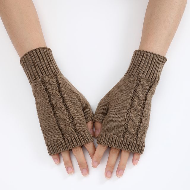 Kinoxslone-Plain Cable Knit Fingerless Gloves