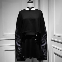 Miu B - Dragon Embroidered Cropped Long-Sleeve T-Shirt Miu B - Dragon Embroidered Cropped Long-Sleeve T-Shirt