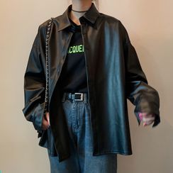 Laurinda - Faux Leather Button-Up Jacket Laurinda - Faux Leather Button-Up Jacket